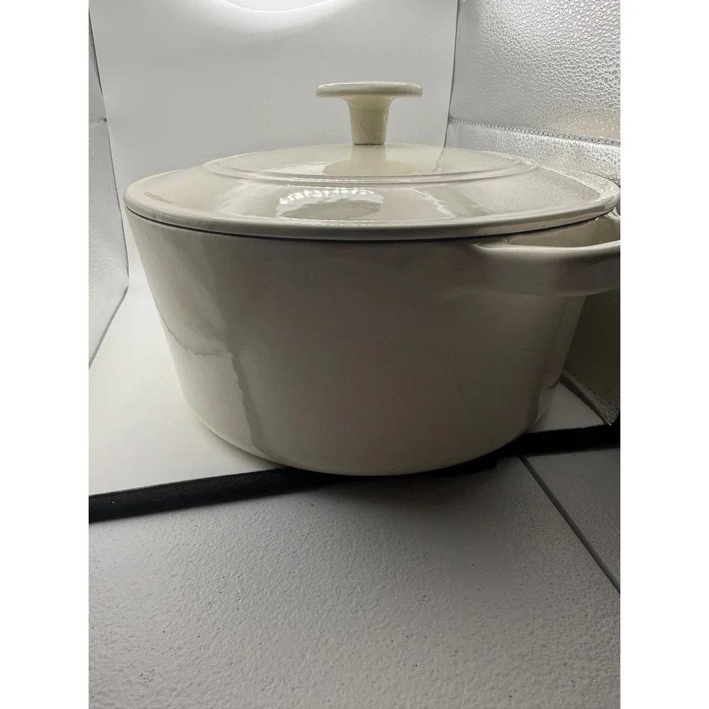 Cuisinart 5 Qt Enameled Cast Iron Round Dutch Oven Casserole Off White CI650-25